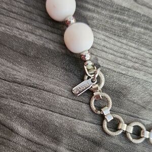 Chic Vintage Monet Signed Silver and White Beaded Necklace